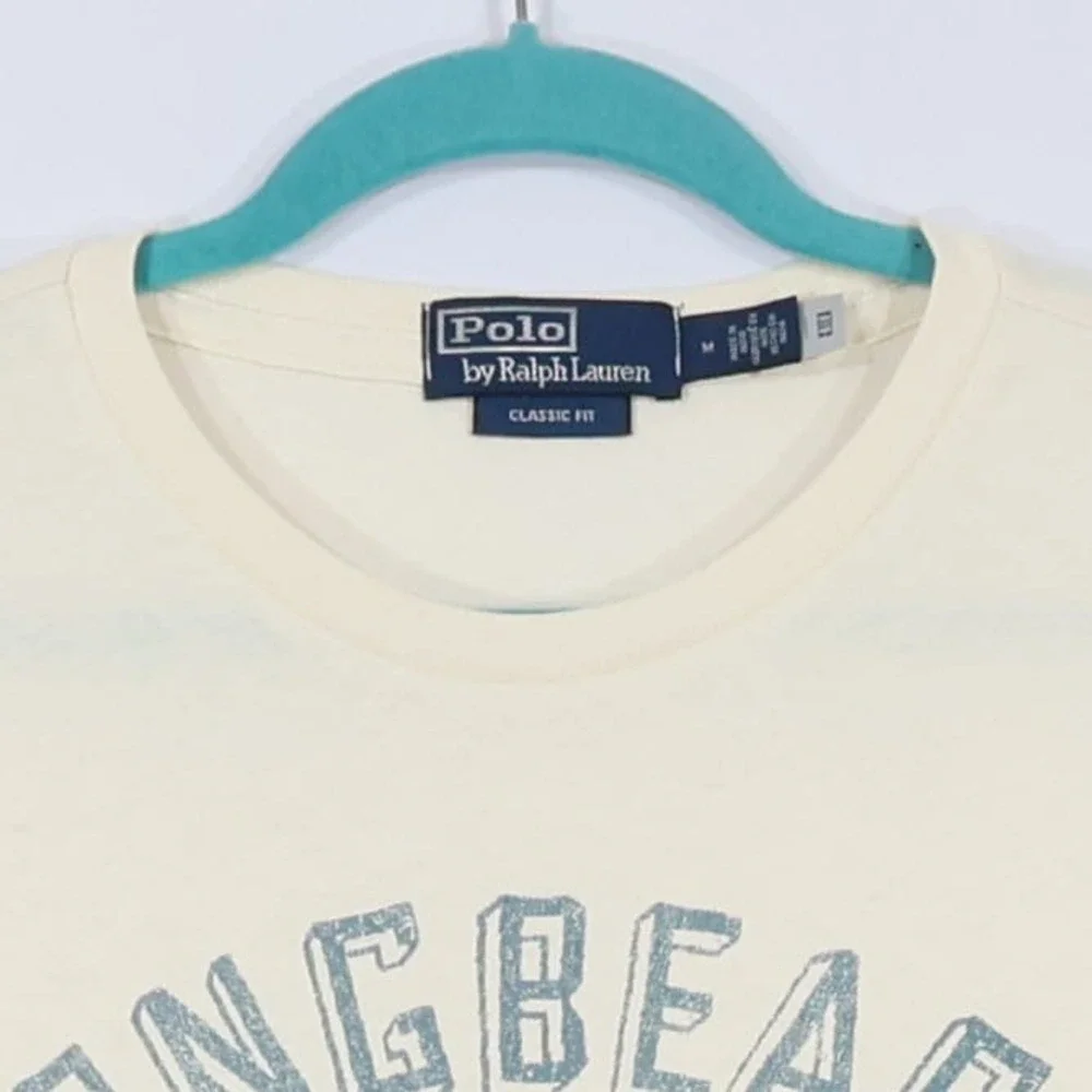 Polo Ralph Lauren Surfing Graphic T-Shirt Mens M Off White Long Beach $55 NWOT